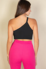 One Shoulder Ribbed Cropped Top | Mixtshop LLC