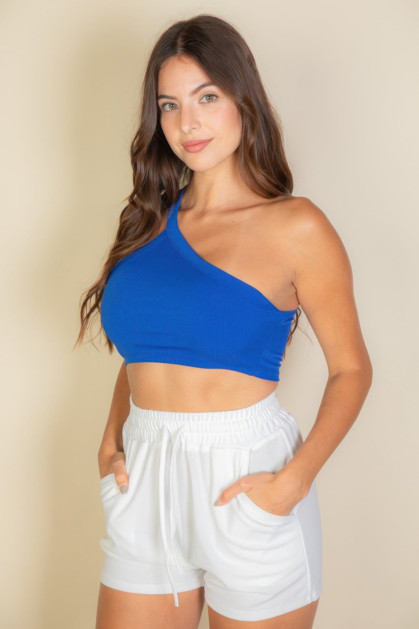 One Shoulder Ribbed Cropped Top | Mixtshop LLC