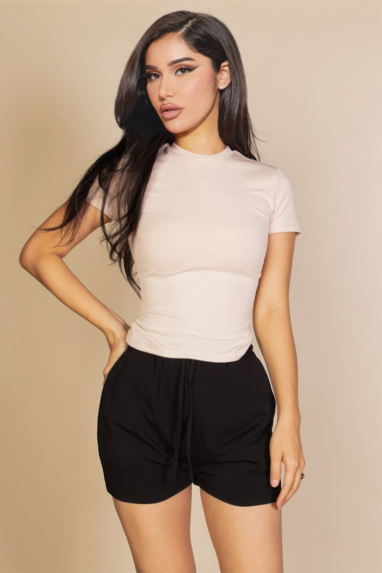 Ribbed Round Neck Short Sleeve Top | Mixtshop LLC