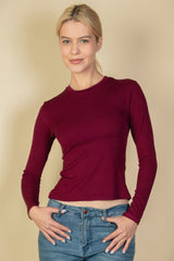Ribbed Round Neck Long Sleeve Top | Mixtshop LLC