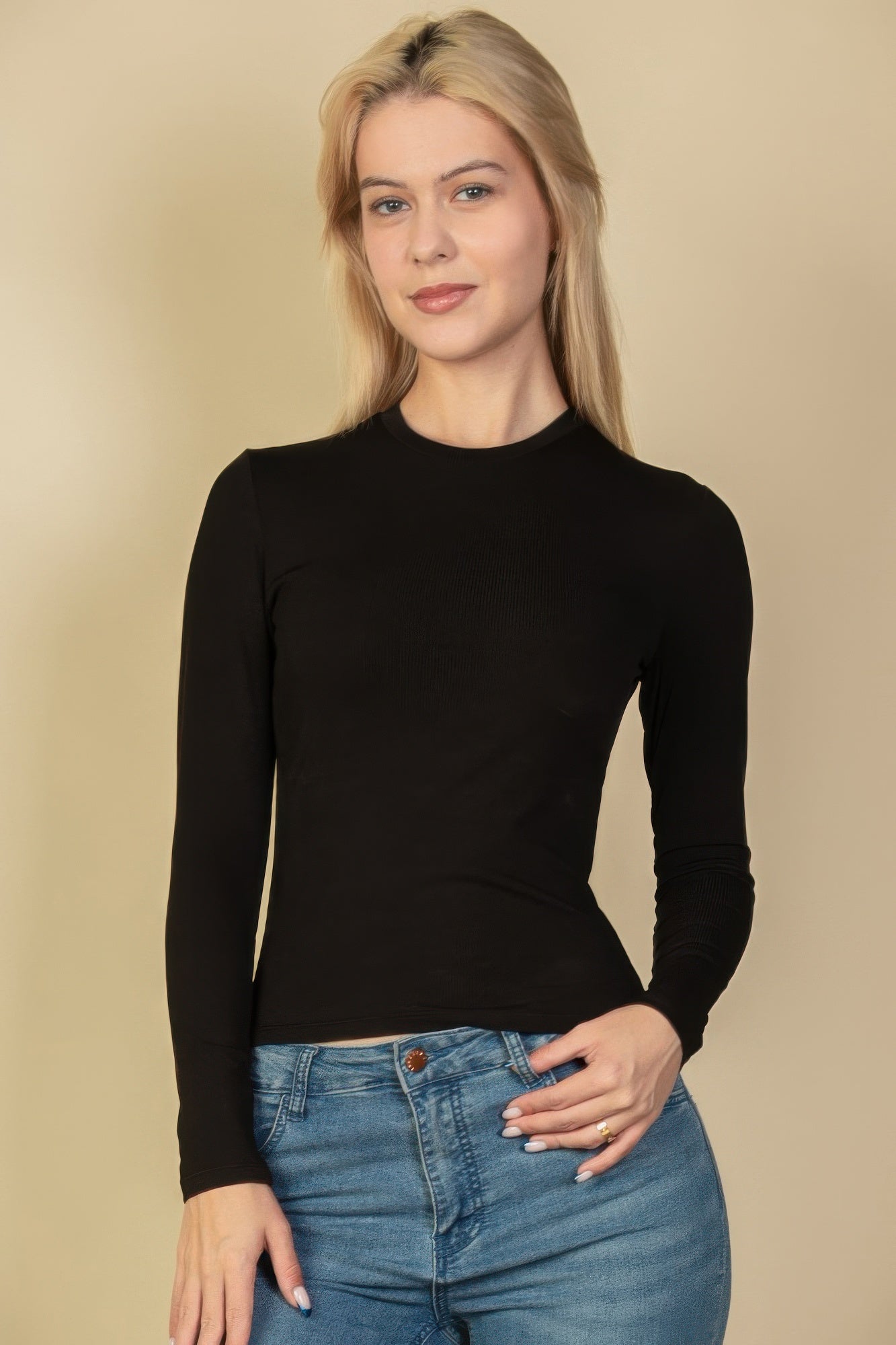Ribbed Round Neck Long Sleeve Top | Mixtshop LLC