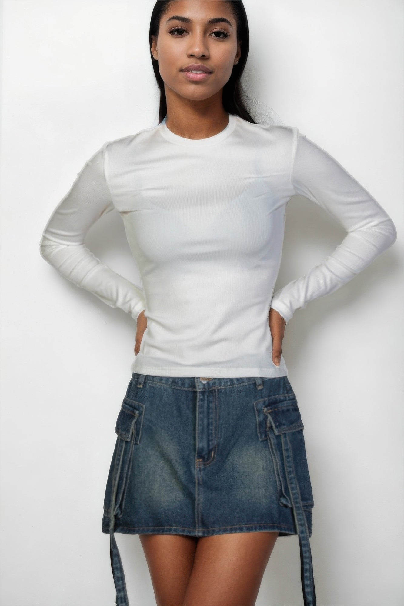 Ribbed Round Neck Long Sleeve Top | Mixtshop LLC