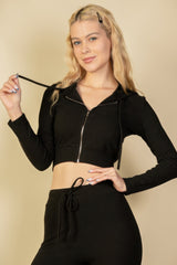 Ribbed Crop Zip Hoodie | Mixtshop LLC