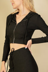 Ribbed Crop Zip Hoodie | Mixtshop LLC