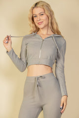 Ribbed Crop Zip Hoodie | Mixtshop LLC