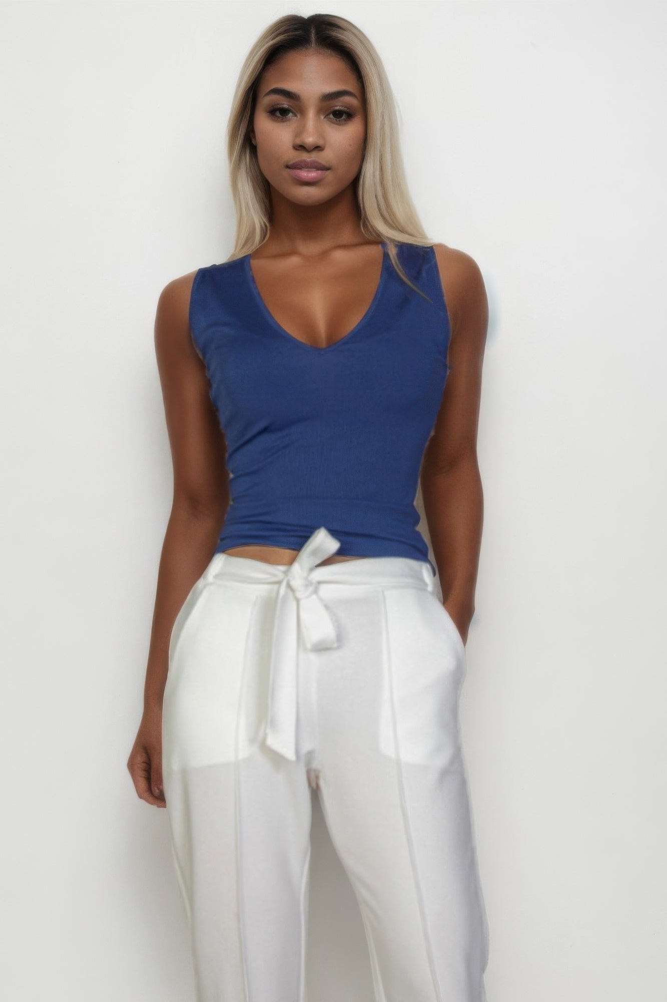 Ribbed V-neck Sleeveless Top | Mixtshop LLC