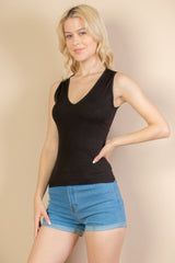 Ribbed V-neck Sleeveless Top | Mixtshop LLC