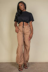 Tie Front Drawstring Short Sleeve Crop Top | Mixtshop LLC