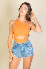 Ribbed Knit Cut Out One Shoulder Crop Top | Mixtshop LLC