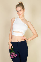 Ribbed Knit Cut Out One Shoulder Crop Top | Mixtshop LLC