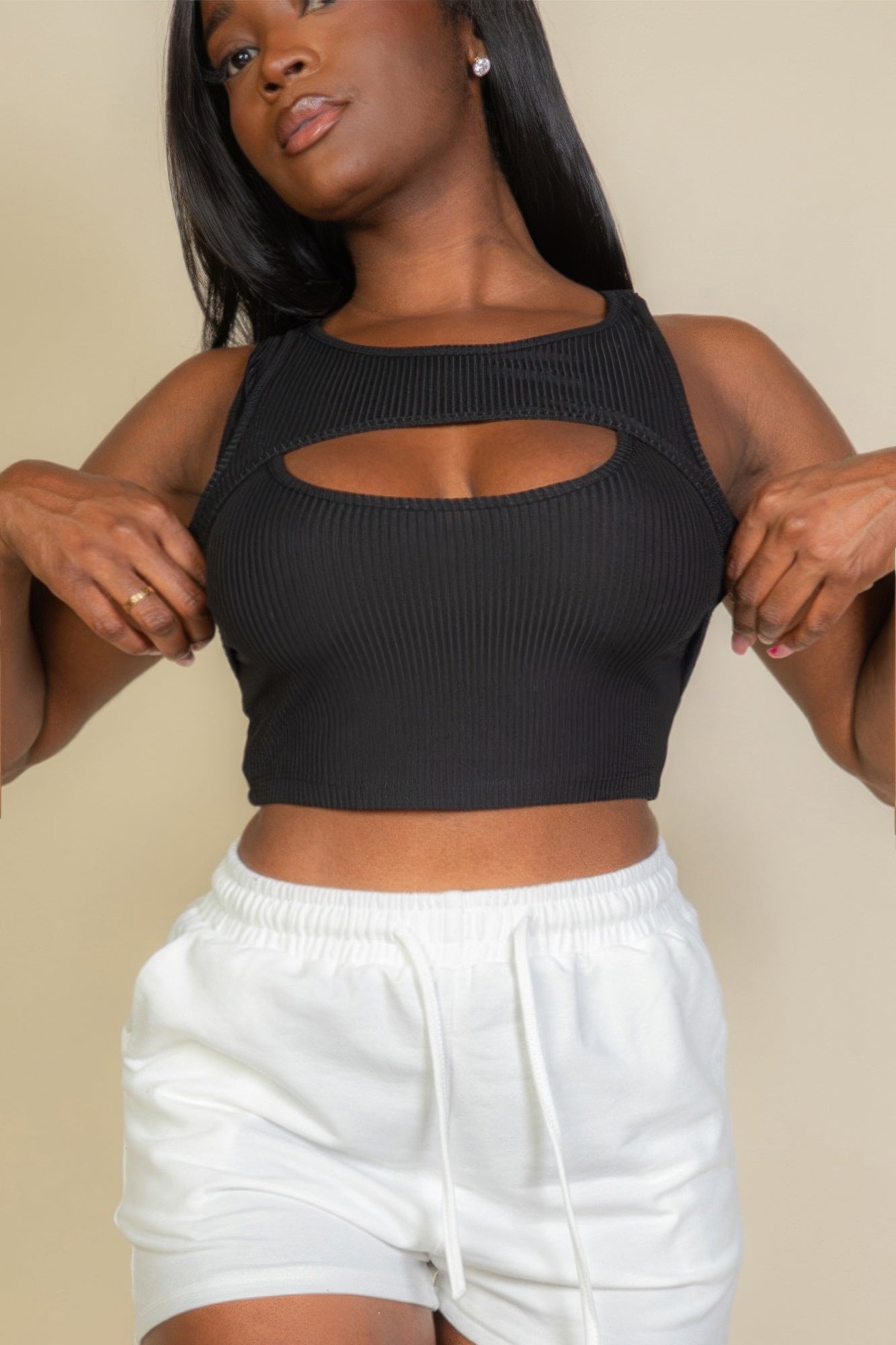 Ribbed Cut Out Front Crop Top | Mixtshop LLC