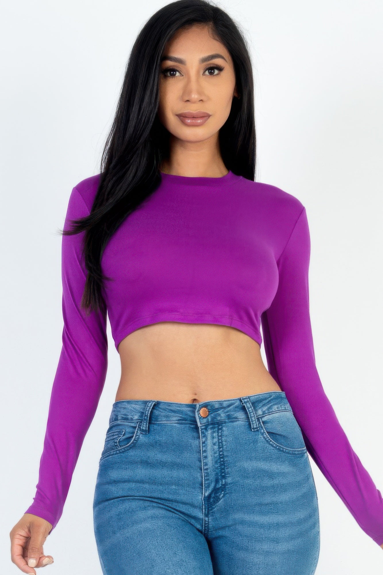 Crew Neck Long Sleeve Cropped Top | Mixtshop LLC