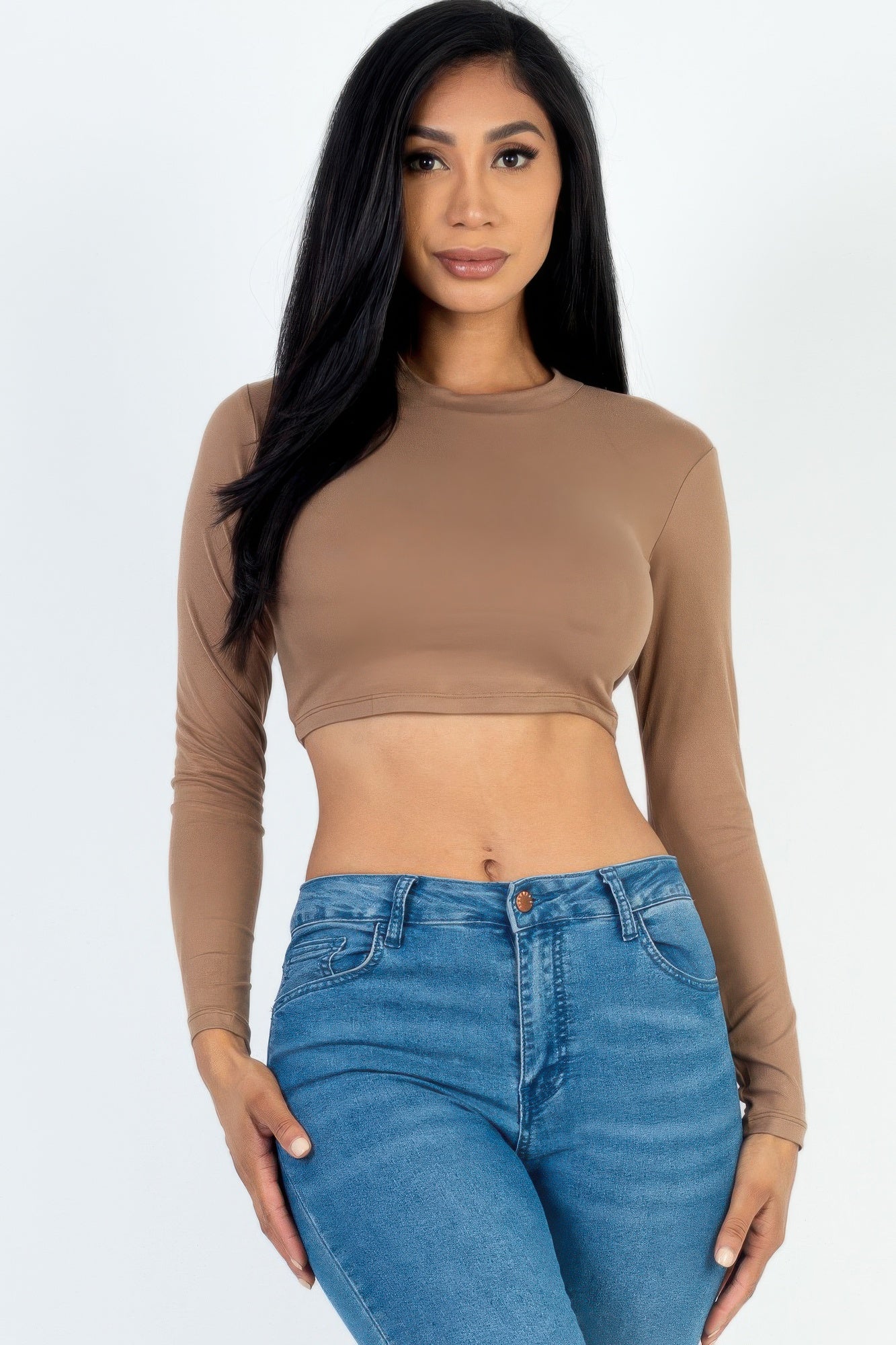 Crew Neck Long Sleeve Cropped Top | Mixtshop LLC