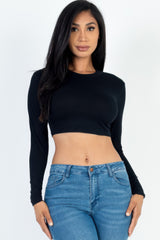 Crew Neck Long Sleeve Cropped Top | Mixtshop LLC