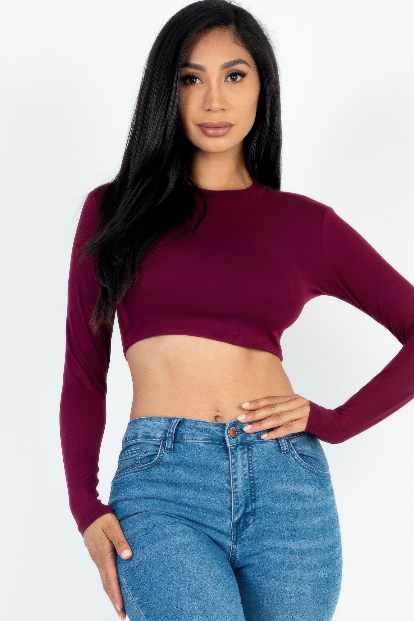 Crew Neck Long Sleeve Cropped Top | Mixtshop LLC