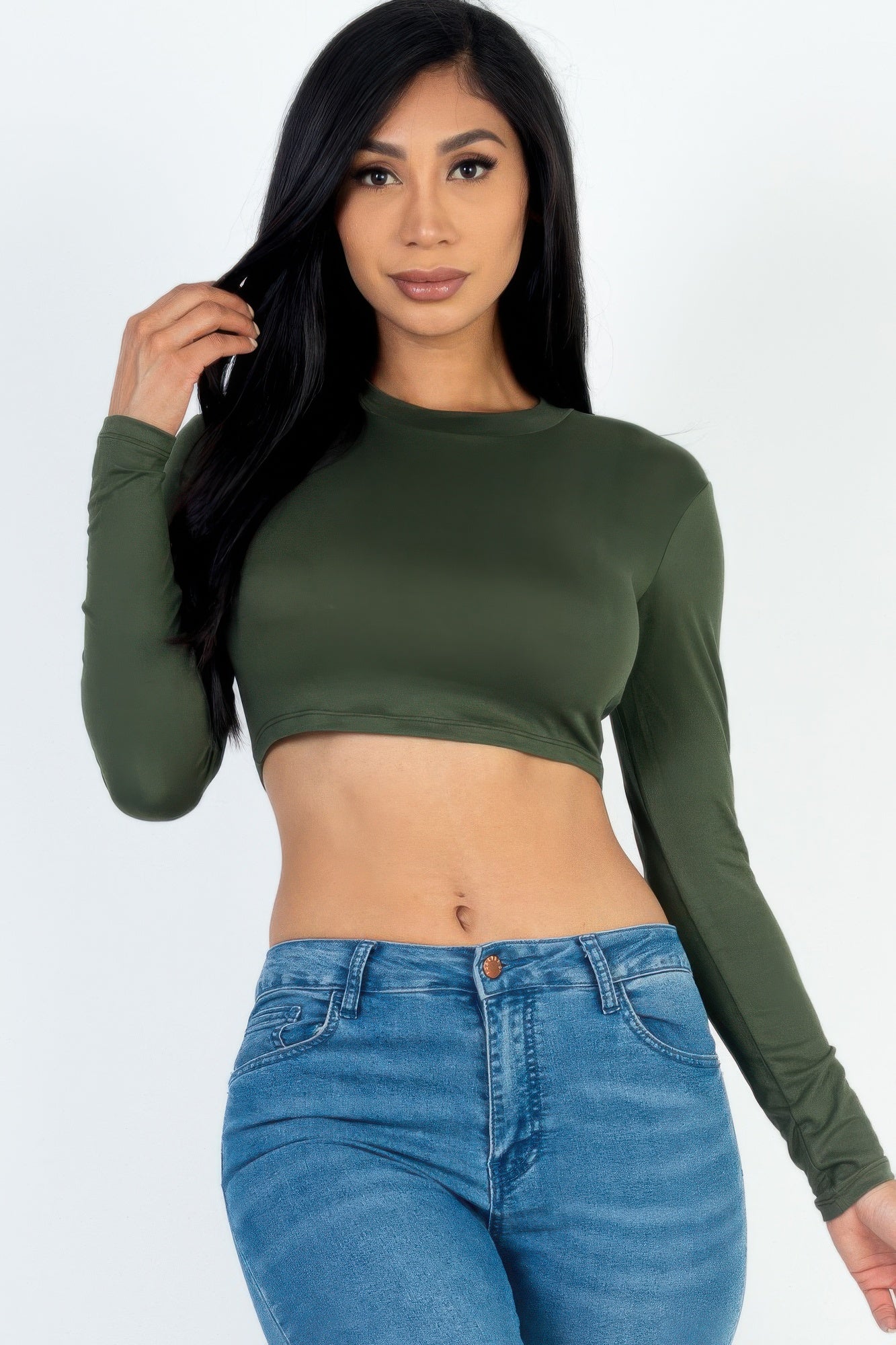 Crew Neck Long Sleeve Cropped Top | Mixtshop LLC