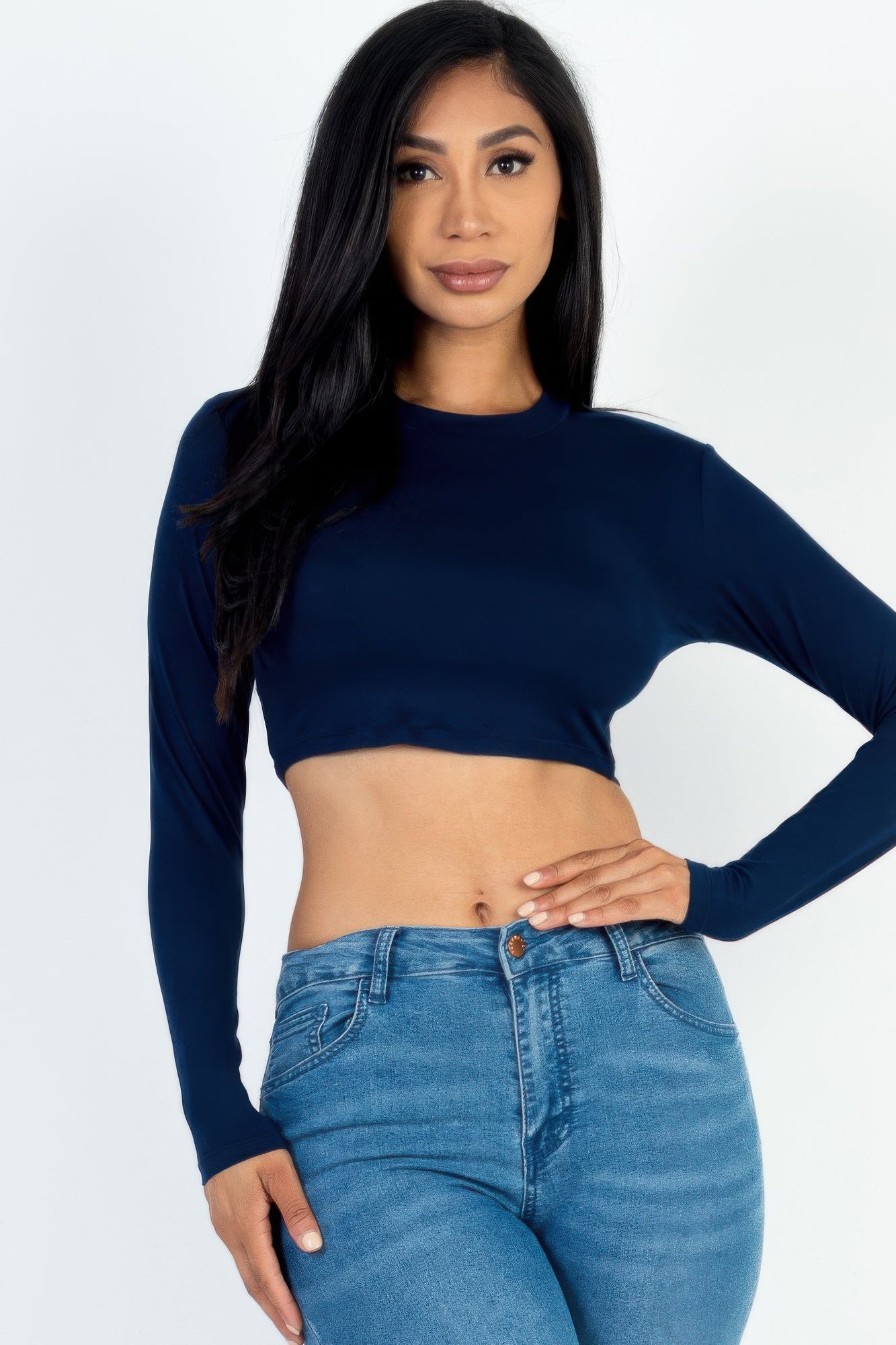 Crew Neck Long Sleeve Cropped Top | Mixtshop LLC