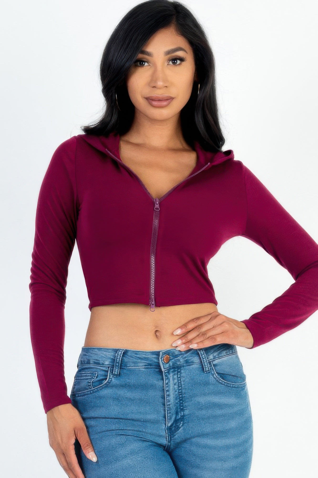 French Terry Crop Zip Up Hoodie | Mixtshop LLC