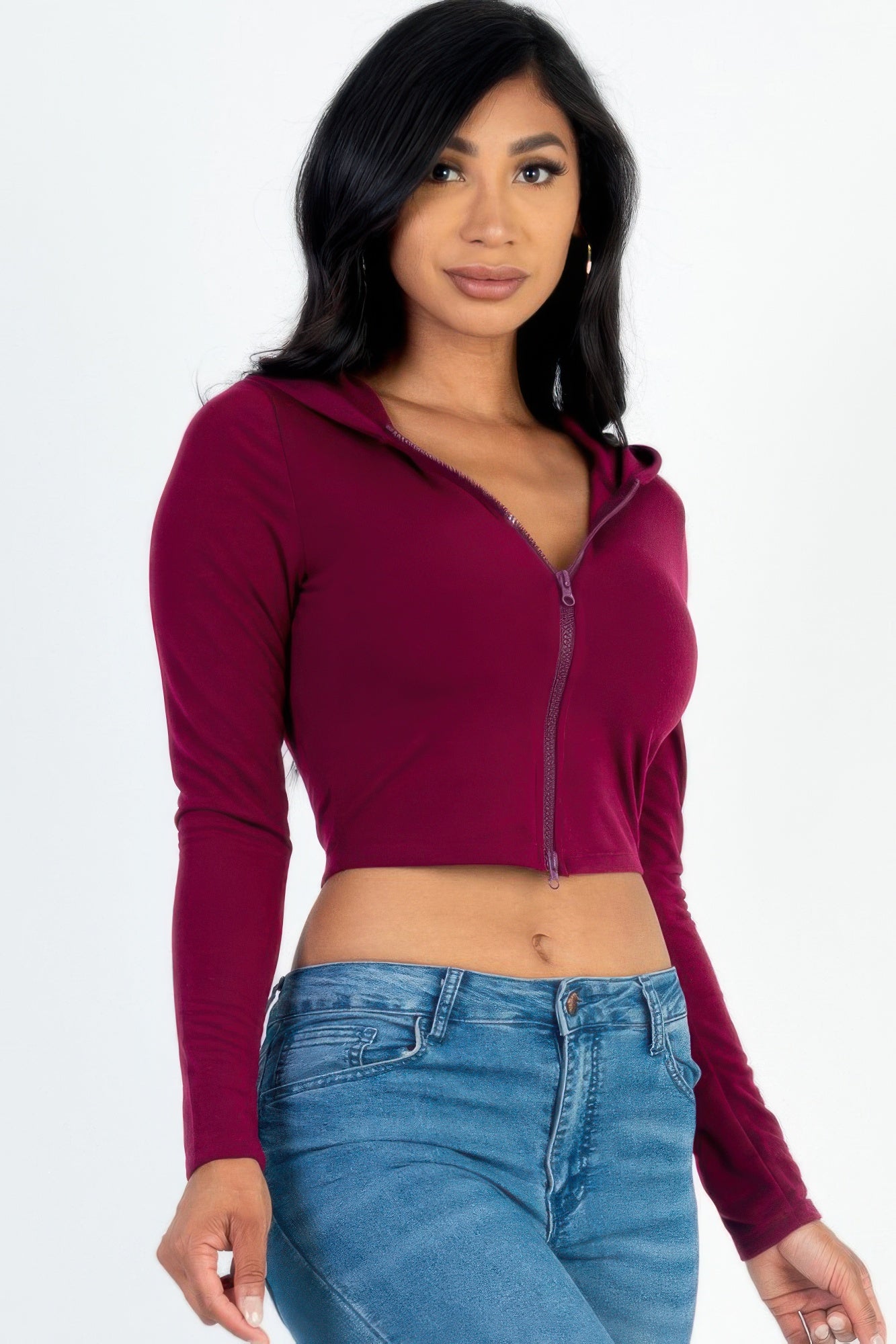 French Terry Crop Zip Up Hoodie | Mixtshop LLC