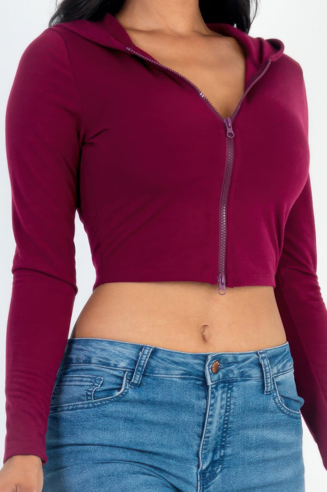 French Terry Crop Zip Up Hoodie | Mixtshop LLC