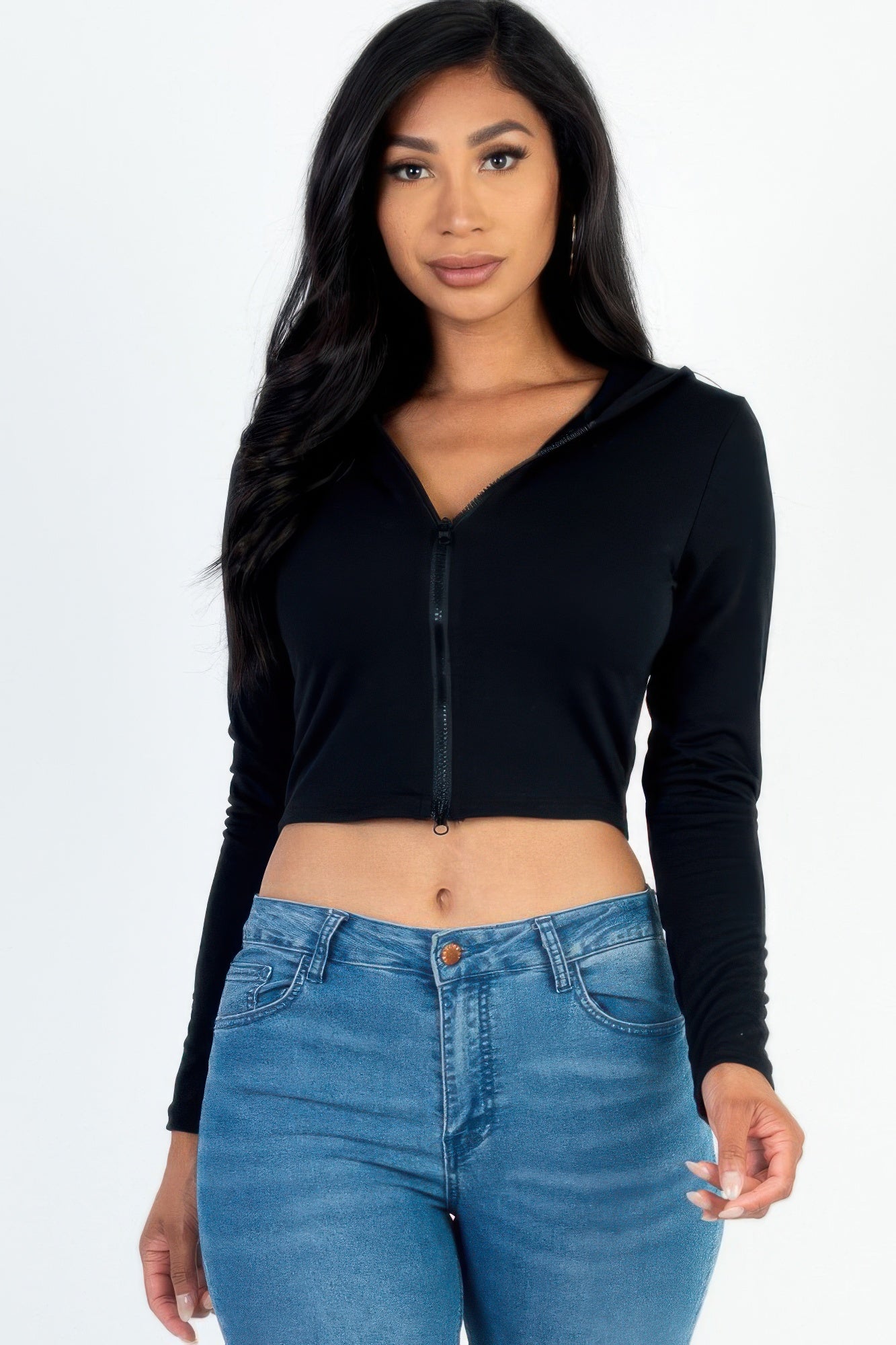 French Terry Crop Zip Up Hoodie | Mixtshop LLC