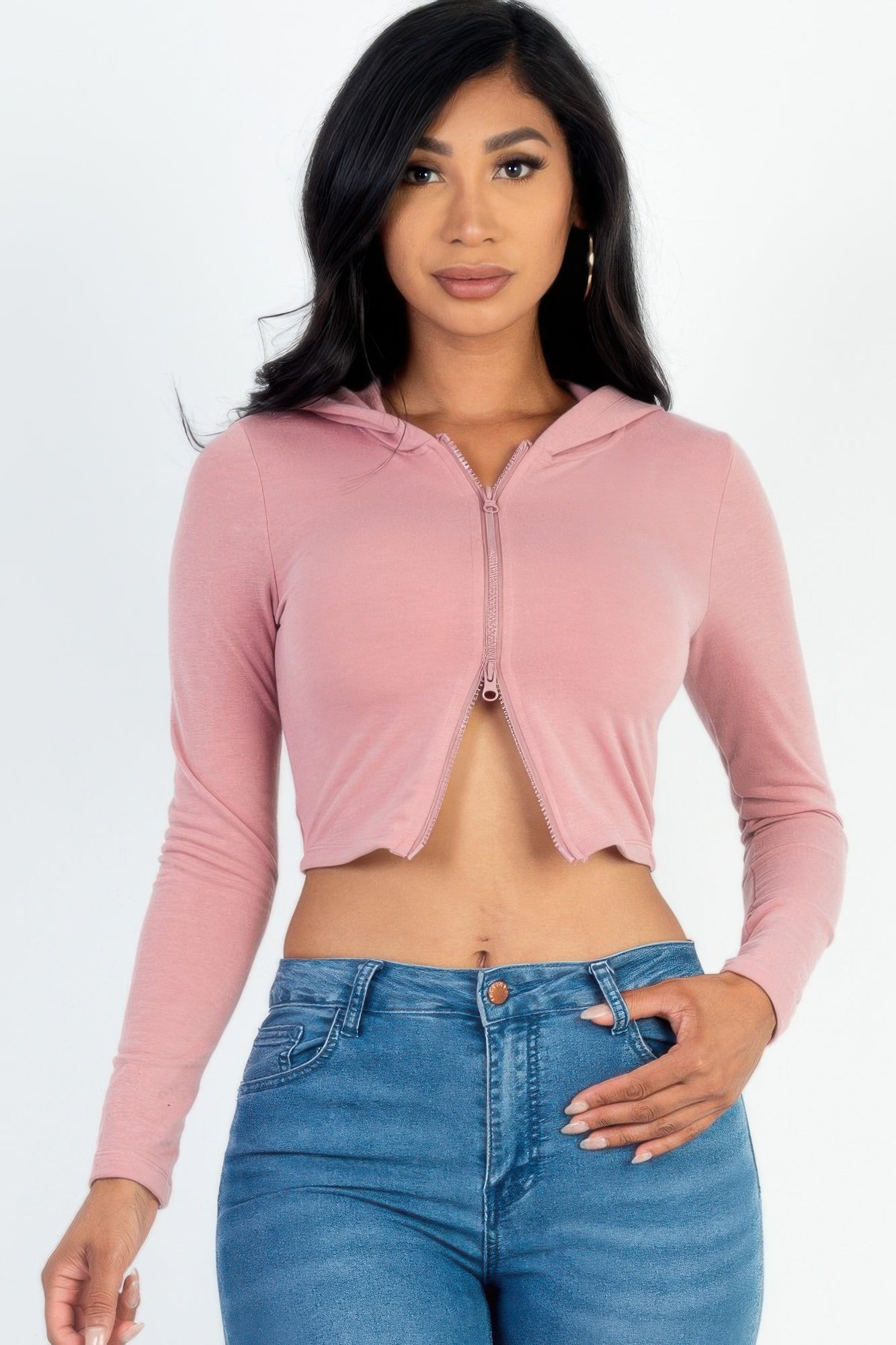 French Terry Crop Zip Up Hoodie | Mixtshop LLC