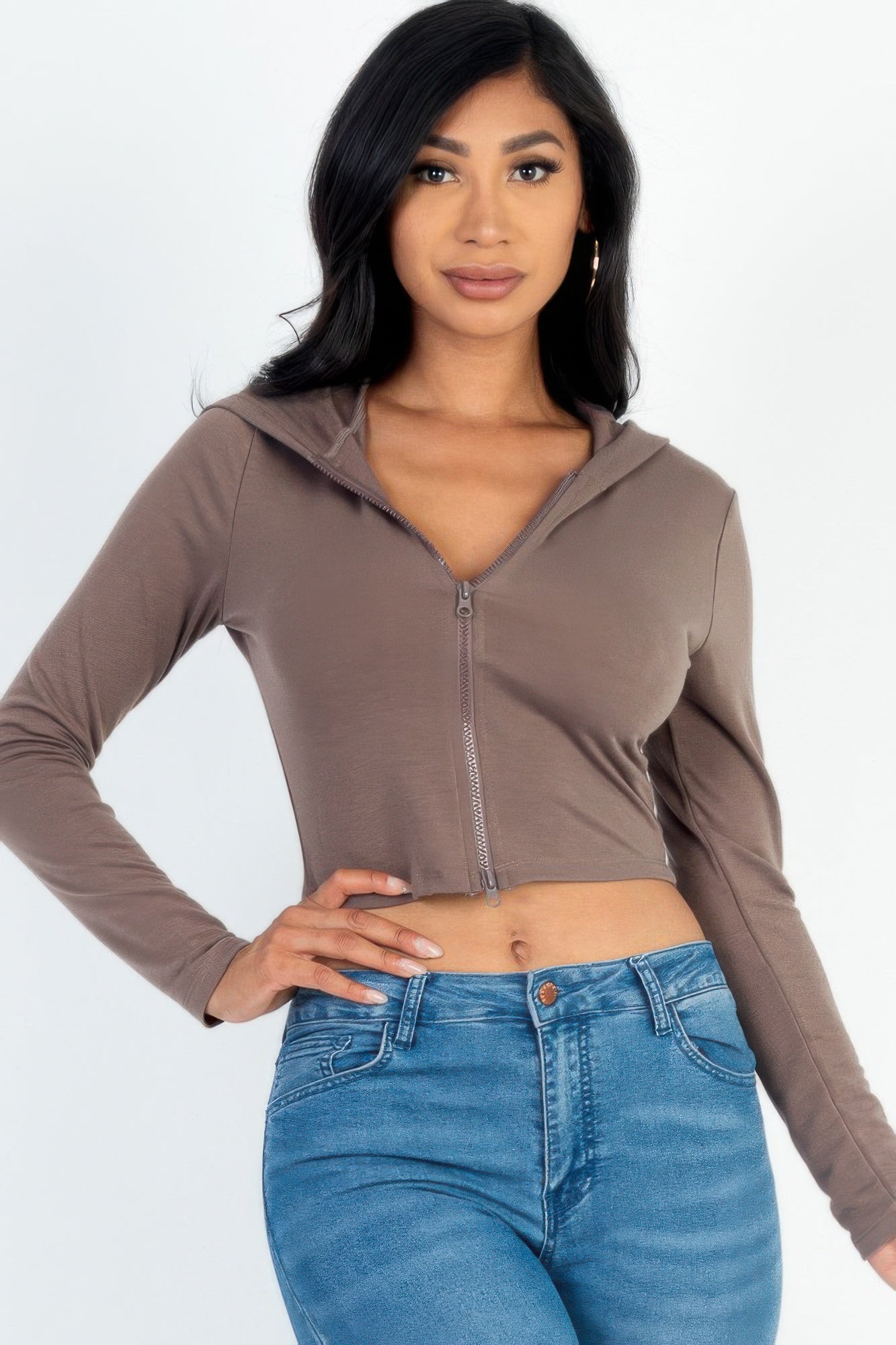 French Terry Crop Zip Up Hoodie | Mixtshop LLC