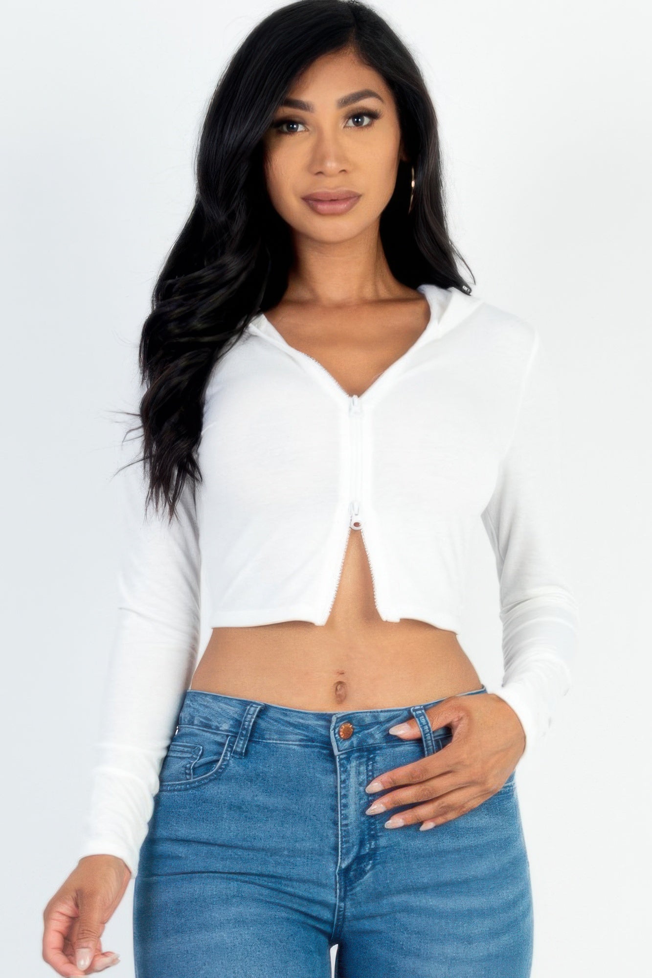 French Terry Crop Zip Up Hoodie | Mixtshop LLC