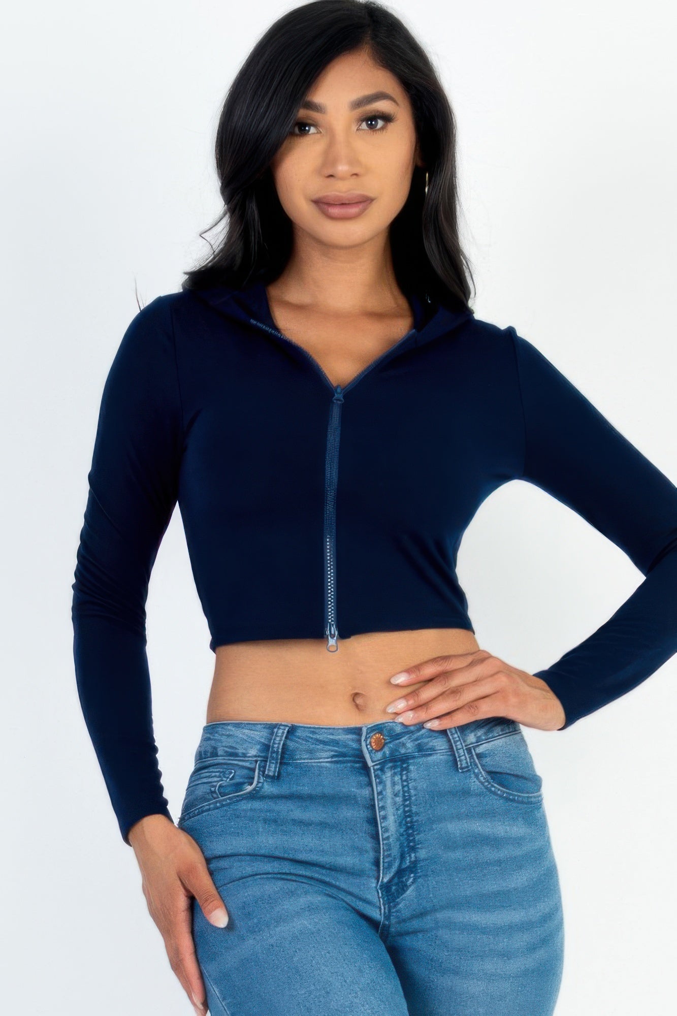 French Terry Crop Zip Up Hoodie | Mixtshop LLC