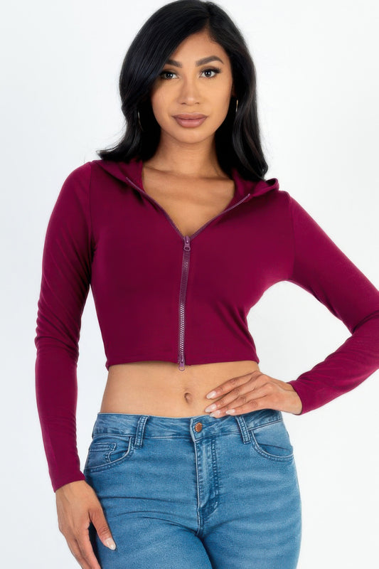 French Terry Crop Zip Up Hoodie | Mixtshop LLC