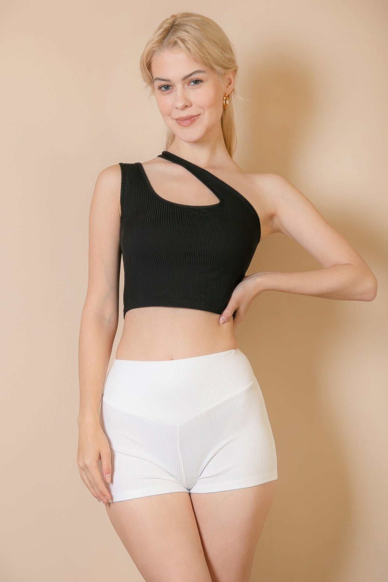 Ribbed One Shoulder Cross Strap Crop Top | Mixtshop LLC