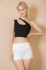 Ribbed One Shoulder Cross Strap Crop Top | Mixtshop LLC