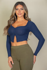 Ribbed Button Front Split Long Sleeve Top | Mixtshop LLC