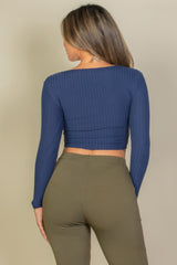 Ribbed Button Front Split Long Sleeve Top | Mixtshop LLC