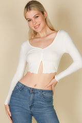 Ribbed Button Front Split Long Sleeve Top | Mixtshop LLC