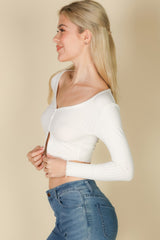 Ribbed Button Front Split Long Sleeve Top | Mixtshop LLC