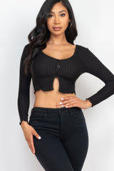 Ribbed Button Front Split Long Sleeve Top | Mixtshop LLC