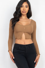 Ribbed Button Front Split Long Sleeve Top | Mixtshop LLC