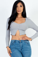 Ribbed Button Front Split Long Sleeve Top | Mixtshop LLC