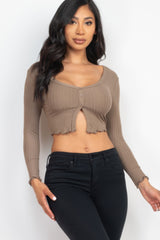 Ribbed Button Front Split Long Sleeve Top | Mixtshop LLC