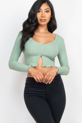 Ribbed Button Front Split Long Sleeve Top | Mixtshop LLC