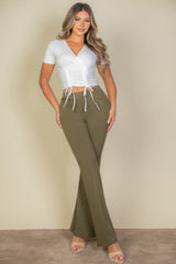 Ribbed Ruched Drawstring Surplice Top | Mixtshop LLC
