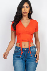 Ribbed Ruched Drawstring Surplice Top | Mixtshop LLC