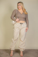 Plus Size Ribbed Wrap Front Long Sleeve Top | Mixtshop LLC