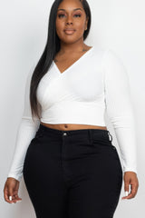 Plus Size Ribbed Wrap Front Long Sleeve Top | Mixtshop LLC