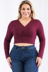 Plus Size Ribbed Wrap Front Long Sleeve Top | Mixtshop LLC
