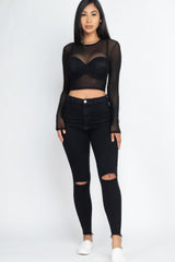 Sexy Sheer Mesh Long Sleeve Crop Top | Mixtshop LLC