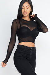 Sexy Sheer Mesh Long Sleeve Crop Top | Mixtshop LLC