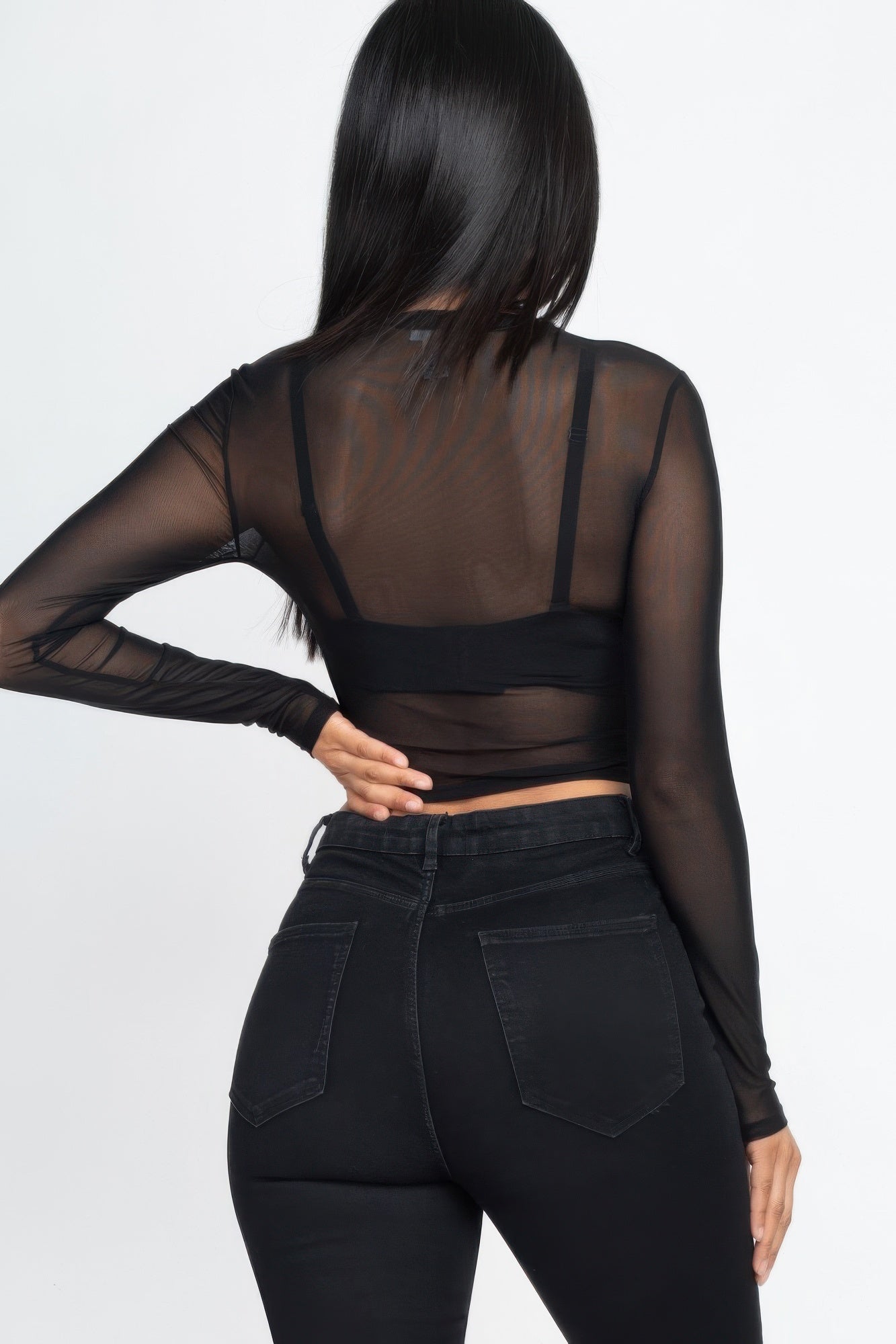Sexy Sheer Mesh Long Sleeve Crop Top | Mixtshop LLC