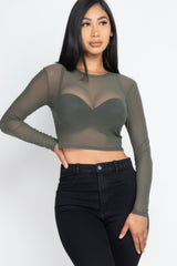 Sexy Sheer Mesh Long Sleeve Crop Top | Mixtshop LLC